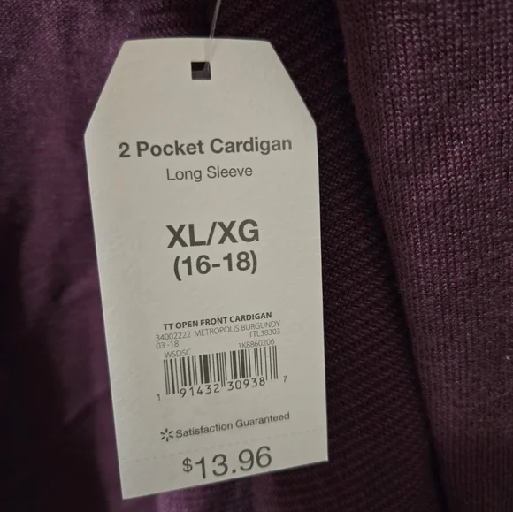 Time & Tru Metropolis Burgundy Open Front Cardigan With Pockets NWT - Picture 2 of 4